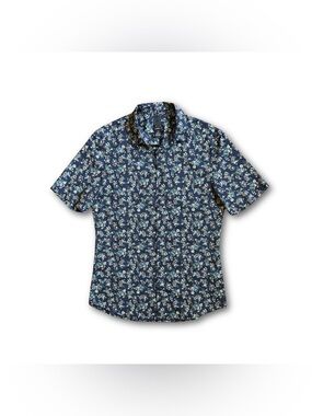 H&M Mens Medium Blue Floral Button Up Shirt Short Sleeve Casual Beach Summer Top